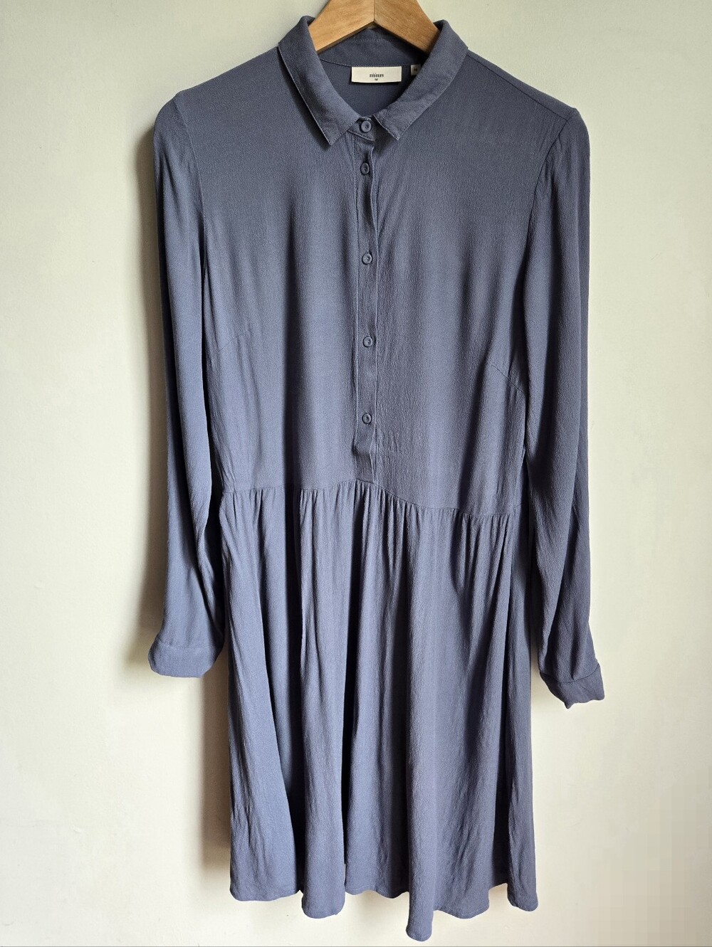 MINIMUM Long-Sleeve Lightweight Viscose Midi Dress in Slate Blue